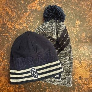 2 Adidas HOYAS GU Navy & Gray Women's Knit Beanies. Like New